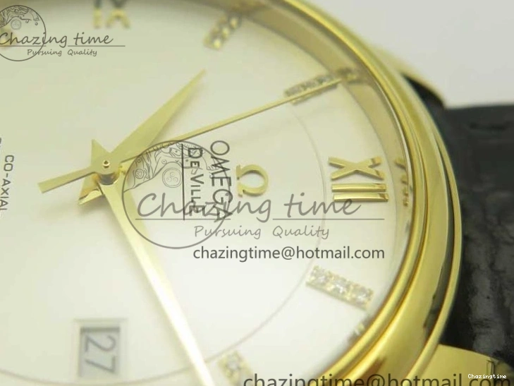 0419 De Ville YG MKF 1:1 Best Edition Silver Dial Diamonds Markers on Black Leather Strap MIYOTA 9015 V Flexible 8046